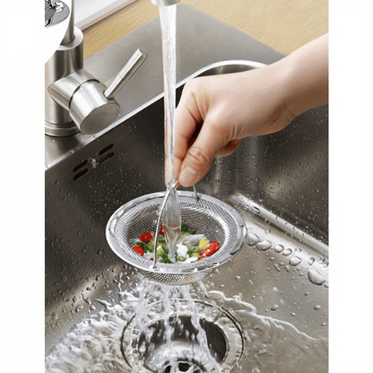 Stainless Steel Kitchen Sink Strainer with Handle - Modern Round, Anti-Clog Mesh Filter for Bathroom & Kitchen Sinks, No Power Needed, Bathroom Sink Filter|Sleek Metal Finish|Stainless Steel Mesh