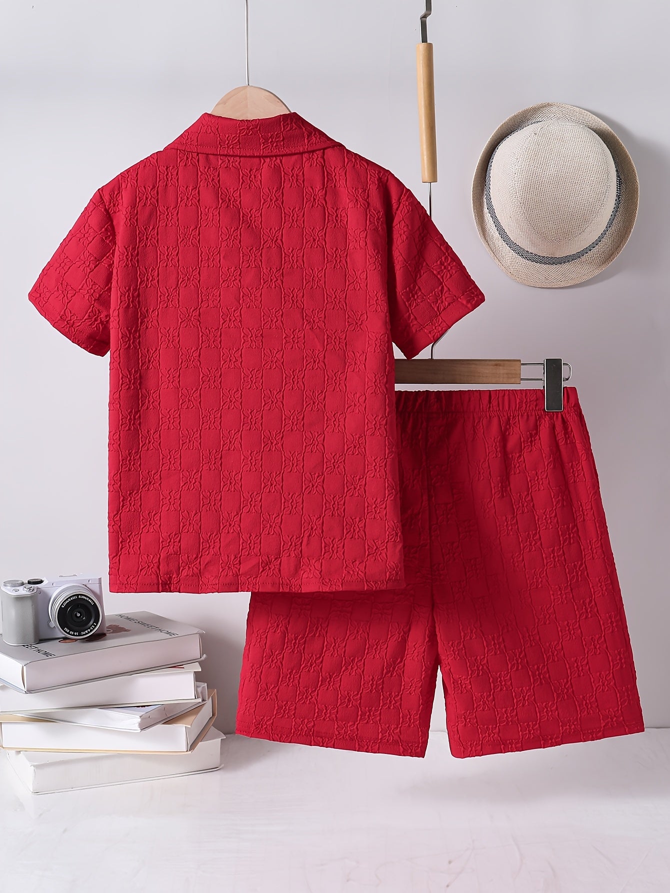 Boys Casual Short-Sleeve Shirt and Shorts Set for Summer