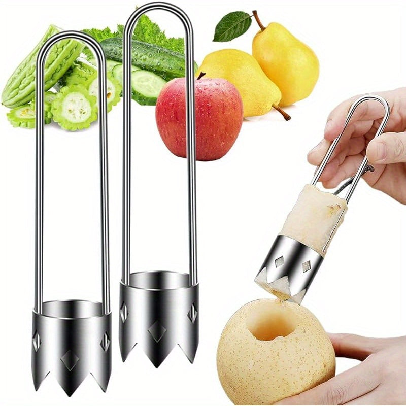 1pc/2pcs/3pcs Red Bell Pepper Seed Corer, Stainless Steel Fruit Core Remover Apple Core Seed Remover Vegetable Corer Tool for Vegetables Fruit Kitchen Utensils (Sliver) - ayq