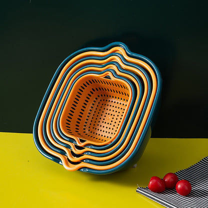 6-Piece Plastic Colander Set, Double-Layer Drain Basket, Reusable Kitchen Strainers for Rinsing Fruits and Vegetables, Multipurpose Kitchen Tools and Accessories