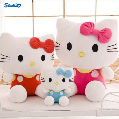 1pc Sanrio for hello kitty Plush Figure - Kawaii Cartoon Stuffed Animal with Red Bow, White & Pink Outfit, Soft Polyester Toy for Birthday, Christmas, New Year, Halloween Gifts, Plush Toys, Holiday Gift Item, Playful Design,