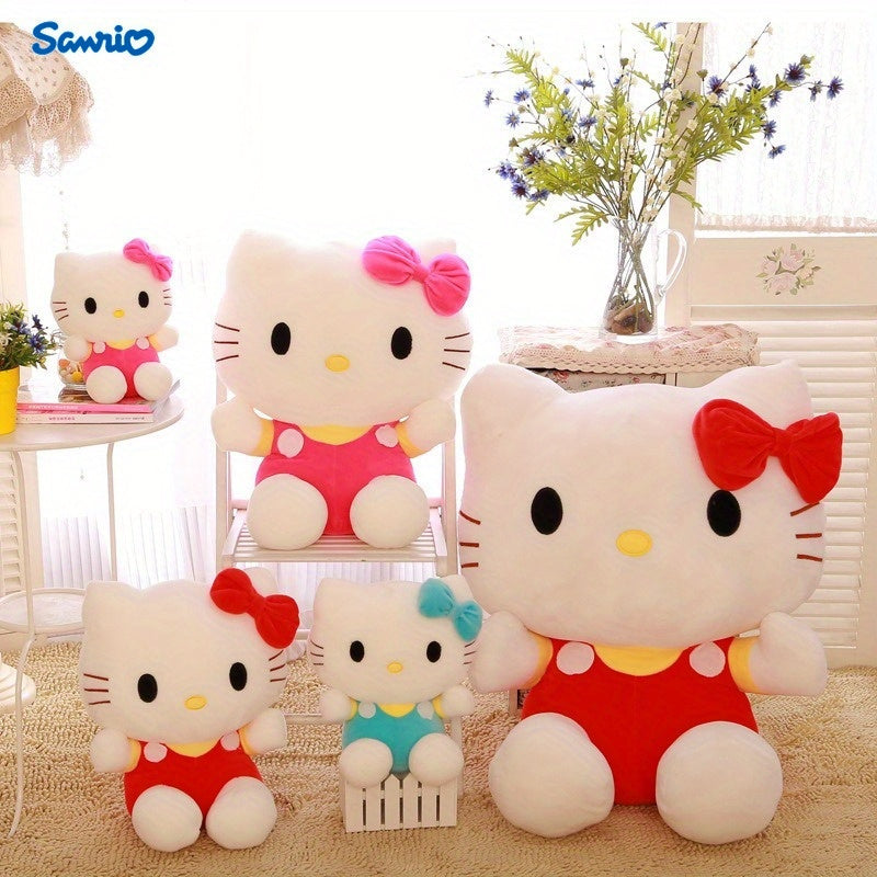 1pc Sanrio for hello kitty Plush Figure - Kawaii Cartoon Stuffed Animal with Red Bow, White & Pink Outfit, Soft Polyester Toy for Birthday, Christmas, New Year, Halloween Gifts, Plush Toys, Holiday Gift Item, Playful Design,