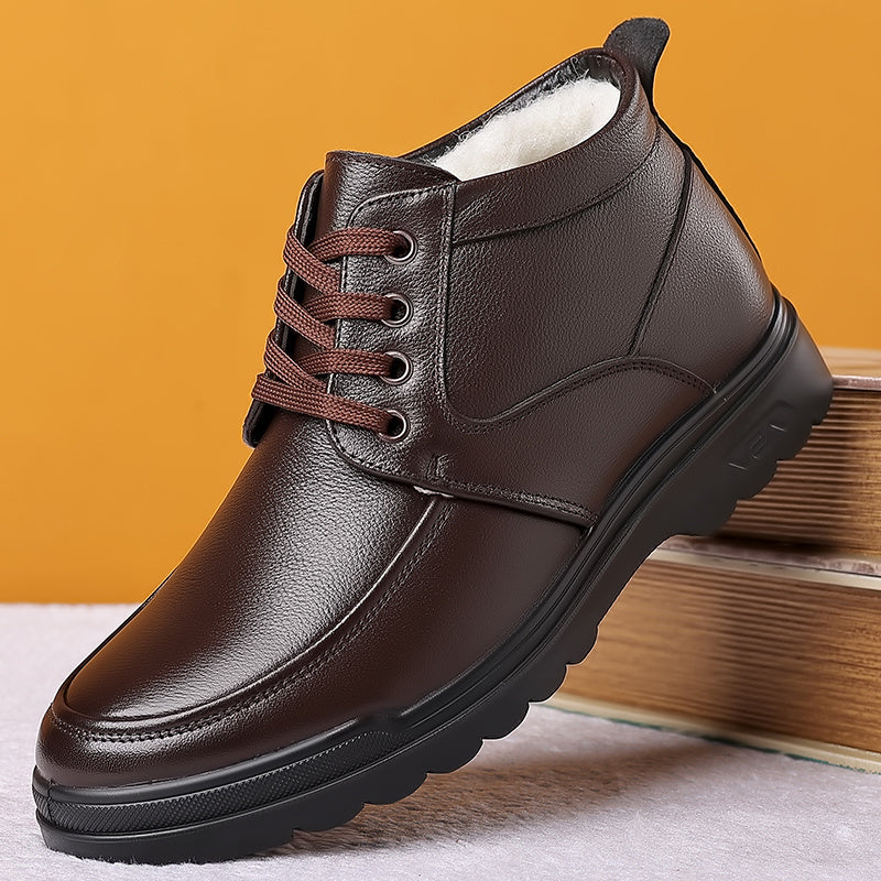 Men'S Thickened Snow Boots with Fleece Lining Made of Cowhide, Model 5529.