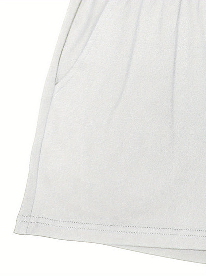 Brooklyn Letter Print Casual T-shirts &amp; Shorts հավաքածու կանանց համար՝ ձգվող պոլիեսթեր խառնուրդ, լվացվող մեքենայում