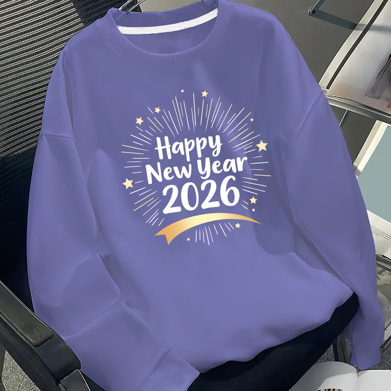 Men's Happy New Year 2026 Print Round Neck Sweater - Casual Long Sleeve Pullover with Chinese/English Lettering, Machine Washable Winter Sweaters for Parties, Daily Wear & New Year Gifts (Happy 2026 Design)
