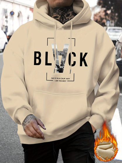 Spring and Summer Men's New Style BLACK SAY IN A CALM WAY IAM THE BEST Letter Print Casual Hoodie Fashion Drawstring Hoodie Autumn and Winter Top Comfortable and Versatile Long Sleeve Hoodie with Hat (Niu Wang Selection)