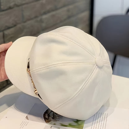 1pc Easter Holiday Polyester Beret for Women with Metallic Belt Buckle - Lightweight, Woven, Inelastic, Adjustable Drawstring Closure, Fashionable All-Match Cap for Spring Season