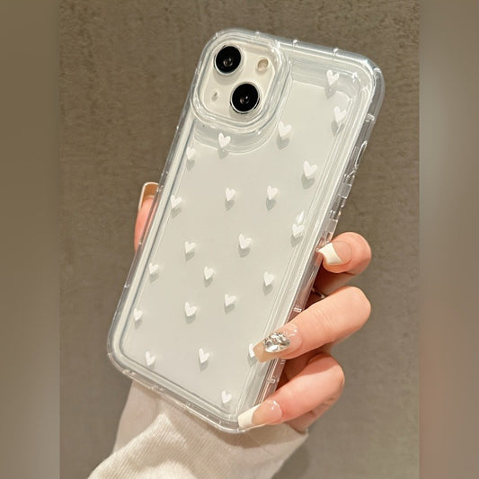 White Love Simple And Generous Transparent Anti-Fall Mobile Phone Case, Suitable for Apple Iphone 16 15 14 13 12 11 XS XR X 8 7 Mini Plus Pro Max SE Series Mobile Phone Case, Halloween Gift, Easter Gift, Birthday, Girlfriend,