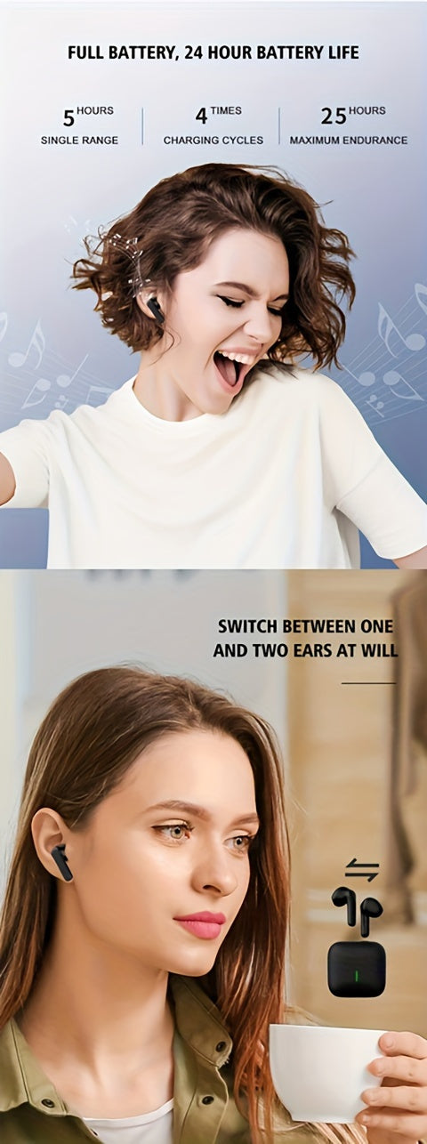 Introducing The Latest Wireless Earbuds with an Exceptionally Long Battery Life - Compact Dual Stereo In-Ear Headphones Designed for Sports And Gaming, Featuring USB Charging And Noise Cancellation for Calls.