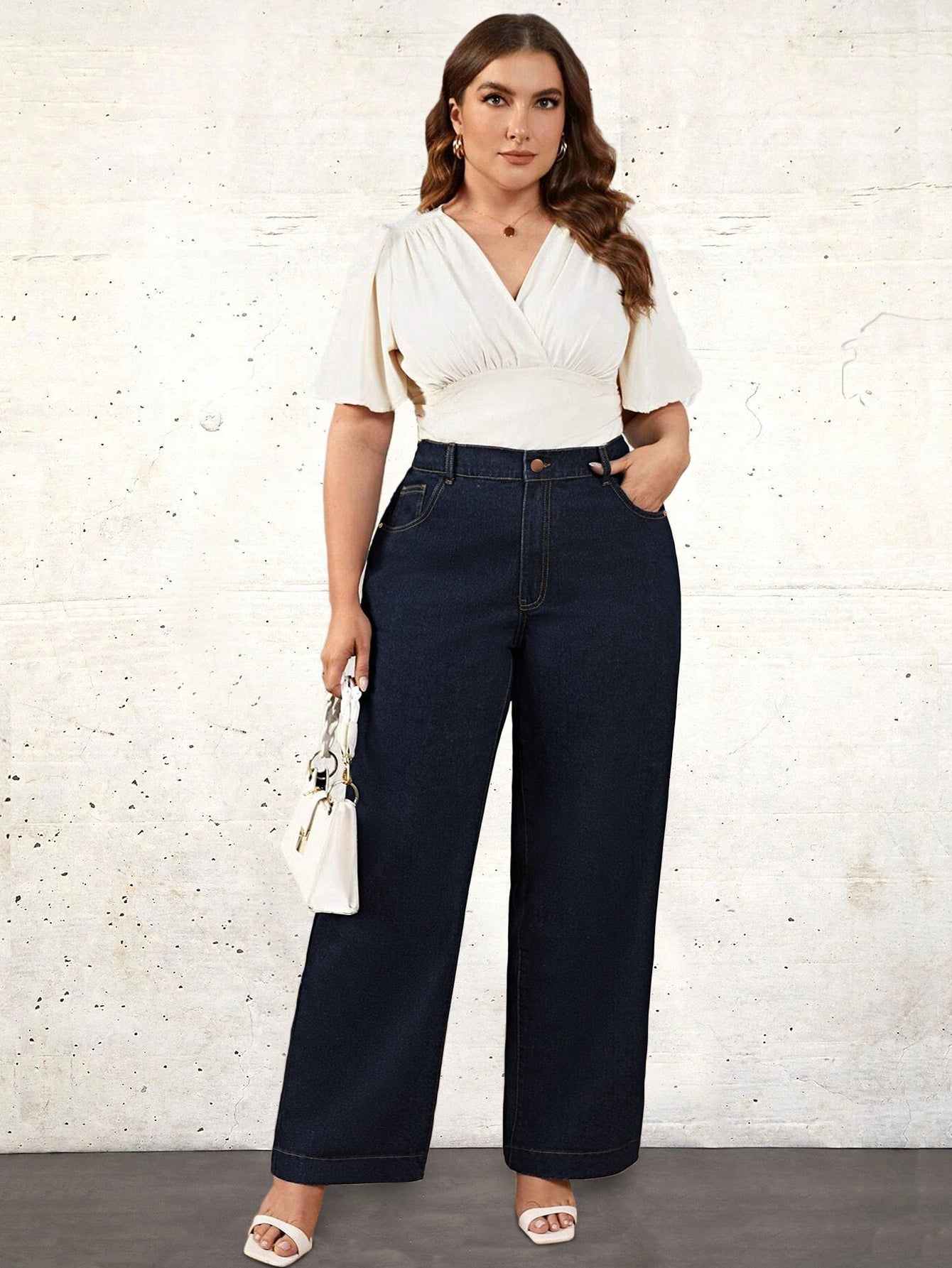 K.1978 Women'S Plus Size Casual Denim Jeans, 68.5% 25.7% Polyester 4.3% Viscose 1.5% Elastane, Medium Stretch, Միաձույլ գույն, Երկար երկարություն, Zipper Fly, Ուղիղ ծայր, Բոլոր սեզոնային լայն ոտքերի շալվարը կտրատած գրպաններով