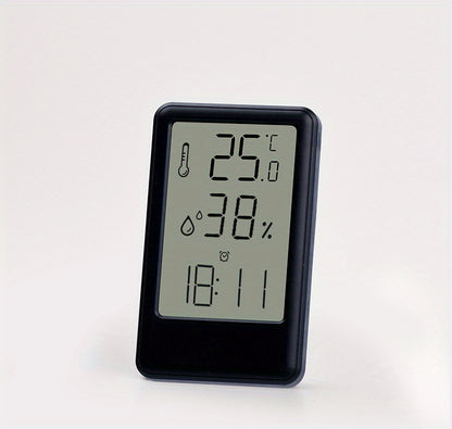 1pc Modern White Digital Temperature & Humidity Monitor with Large LCD Screen, High-Precision Room Thermometer for Desk or Wall, 12/24H Time Display, Battery-Powered (AAA Battery Not Included) – Ideal for Bedroom, Kitchen,