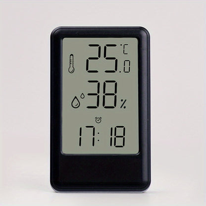 1pc Modern White Digital Temperature & Humidity Monitor with Large LCD Screen, High-Precision Room Thermometer for Desk or Wall, 12/24H Time Display, Battery-Powered (AAA Battery Not Included) – Ideal for Bedroom, Kitchen,