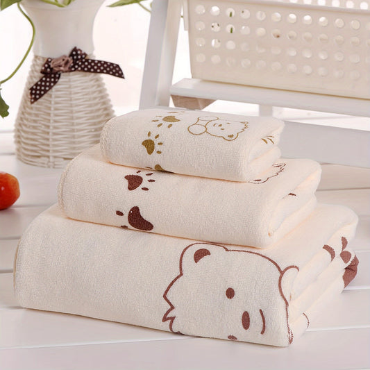 3pcsSoft and Absorbent Cartoon Bath Towels Suit: Small Size, Medium and Large-Perfect Choice for Summer Fun!