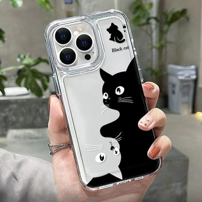 1pc Cartoon Cute Black Cat Space Phone Case for Iphone 16 15 14 13 12 11 Pro Max XS XR X 7 8 Plus SE 2022 Transparent Protective Case