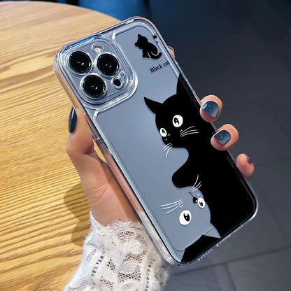 1pc Cartoon Cute Black Cat Space Phone Case for Iphone 16 15 14 13 12 11 Pro Max XS XR X 7 8 Plus SE 2022 Transparent Protective Case
