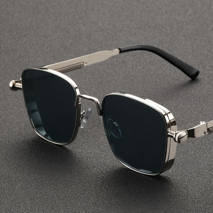 Vintage Fashion Punk Steam Style Decorative Glasses, Square Metal Frame Men's and Women's Glasses, Party Driving Beach Glasses - Ayq