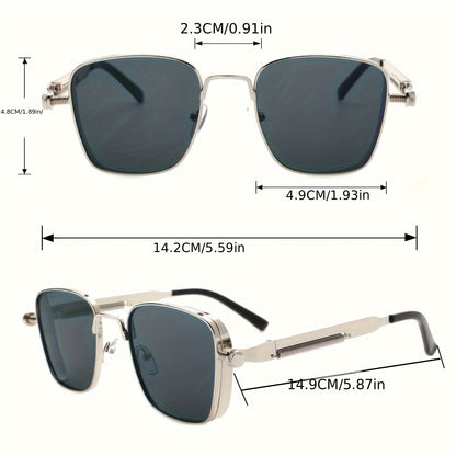 Vintage Fashion Punk Steam Style Decorative Glasses, Square Metal Frame Men's and Women's Glasses, Party Driving Beach Glasses - Ayq