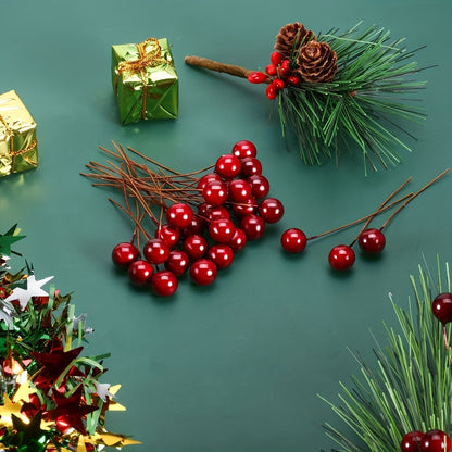 25pcs Artificial Holly Berries for Souvenir Display, 25 Mini Fake Fruit Strands for Christmas Tree Wreath DIY Crafts, New Year Use, Christmas Decorations, Faux Plants, Christmas Gift Decor Accessories, Seasonal Embellishments