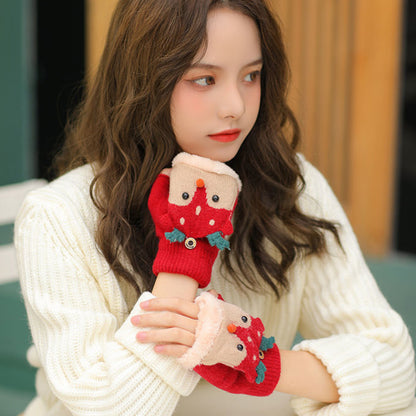 Կանացի Սուրբ Ծննդյան եղջերուի տեսքով շրջվող ձեռնոցներ - հաստ տաք ձմեռային ձեռնոցներ տոնական ձյան փաթիլի և եղջերուի նախշերով, ոչ առաձգական՝ ներսի/դրսի օգտագործման համար, ձեռքով լվացման/քիմմաքրման, տոնական արտաքին հագուստի համար, տաք գործվածք