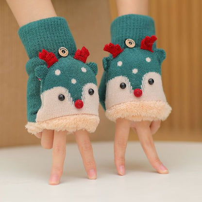 Կանացի Սուրբ Ծննդյան եղջերուի տեսքով շրջվող ձեռնոցներ - հաստ տաք ձմեռային ձեռնոցներ տոնական ձյան փաթիլի և եղջերուի նախշերով, ոչ առաձգական՝ ներսի/դրսի օգտագործման համար, ձեռքով լվացման/քիմմաքրման, տոնական արտաքին հագուստի համար, տաք գործվածք