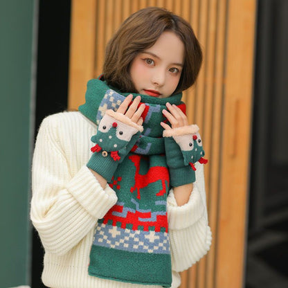 Կանացի Սուրբ Ծննդյան եղջերուի տեսքով շրջվող ձեռնոցներ - հաստ տաք ձմեռային ձեռնոցներ տոնական ձյան փաթիլի և եղջերուի նախշերով, ոչ առաձգական՝ ներսի/դրսի օգտագործման համար, ձեռքով լվացման/քիմմաքրման, տոնական արտաքին հագուստի համար, տաք գործվածք