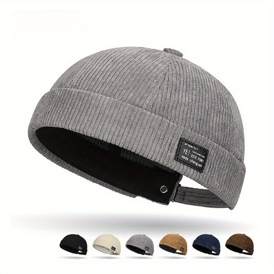 1pc Unisex Corduroy Beanie Cap - Solid Color, Lightweight, Snap Closure, Woven Polyester Fashion Hat for Spring/Autumn, Suitable for Thanksgiving, Hand Wash Only