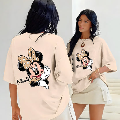 Disney Women's Minnie Mouse Graphic T-Shirt - Red Casual Short Sleeve Summer Top with Polka Dot Bow Design, Lightweight Machine-Washable Tee for Disney Fans, Perfect Gift, Disney Shirt, Playful Design, Comfortable Fit