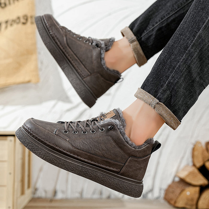 Men'S Winter Hiking Shoes - Cold Weather Traction Outdoors, Lace-Up Ankle Support, Cushioned EVA Insole - Synthetic Faux Upper - All-Terrain Traction for Snow, Ice, Mud - Low-Top Design - Black/Brown - Ideal for Hiking, Urban