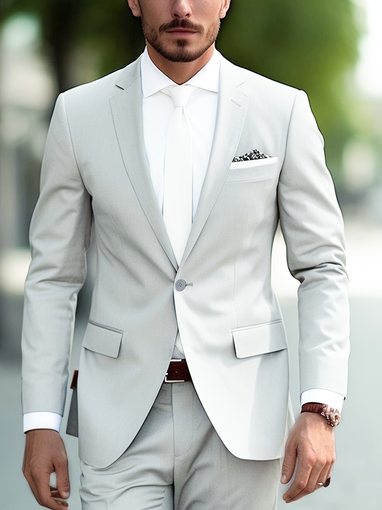 Men's Two-Piece Suit in Solid Color with Sealed Pockets, Regular Fit Suit Trousers, Elegant and Classic, Suitable for Business and Wedding Parties