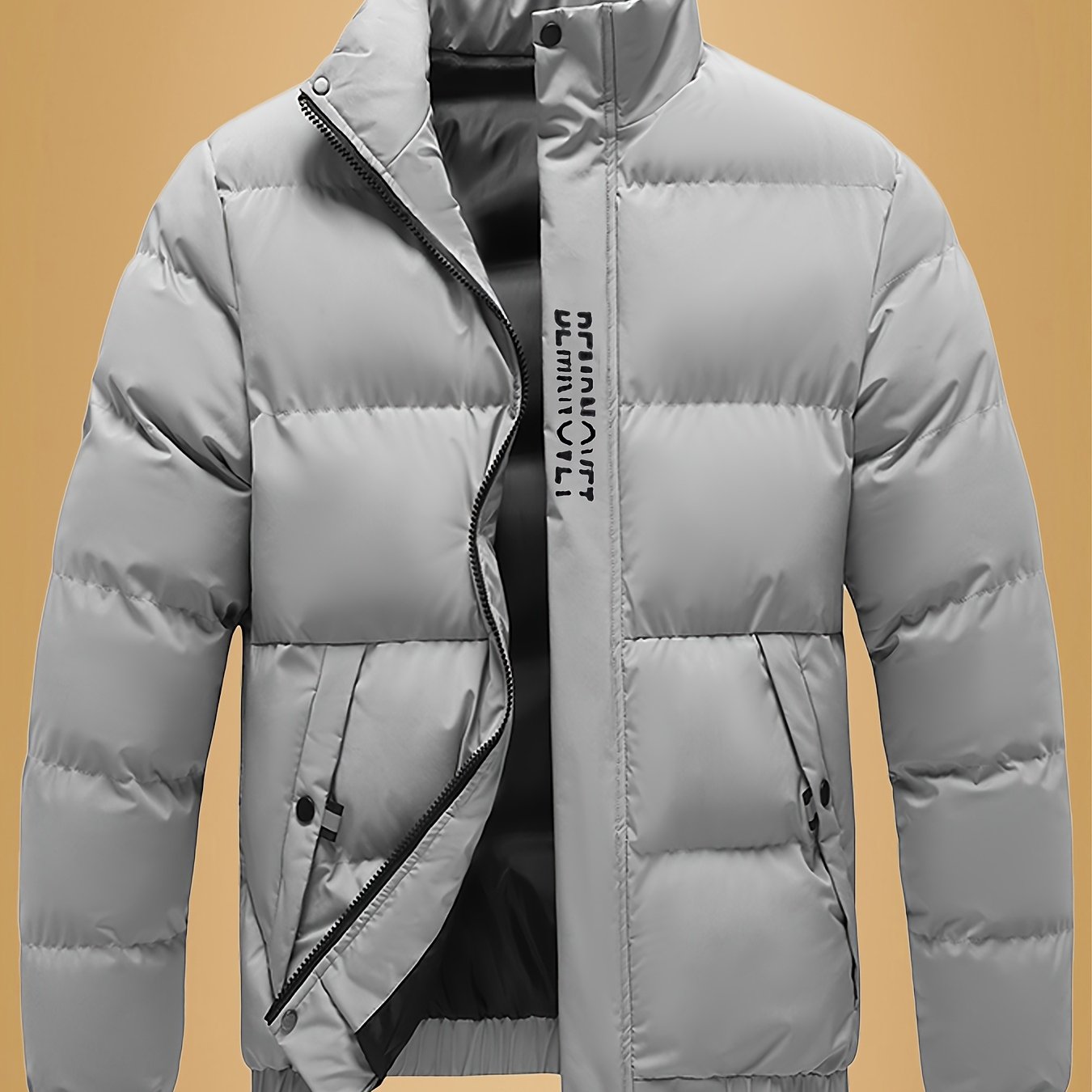 Տղամարդու ամուր ջերմային բաճկոն - Ձմեռային վերնազգեստ՝ կանգնած օձիքով և կայծակաճարմանդով, սև/սպիտակ վերարկու՝ գրվածքով - լվացքի մեքենայով լվացվող սառը եղանակի բաճկոն տղամարդկանց համար (առօրյա և պաշտոնական) - իդեալական է դահուկավազքի, սնոուբորդի համար