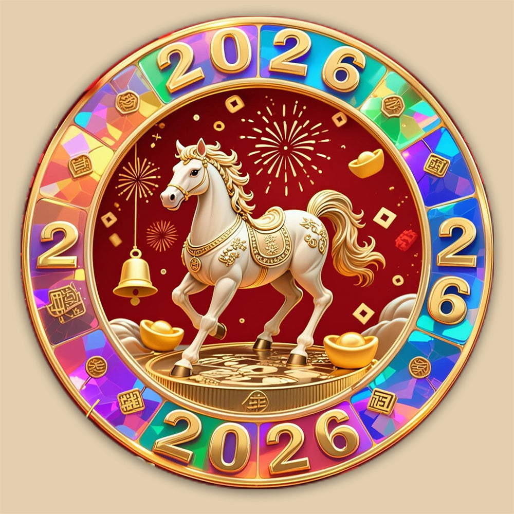 1pc Large Happy New Year Magnet - Chinese New Year Decoration with Horses, Golden & Red Accents - Acrylic Kitchen, Fridge, Office, Cabinet, Dishwasher, Decorative Magnet | Traditional Design | Durable Magnet