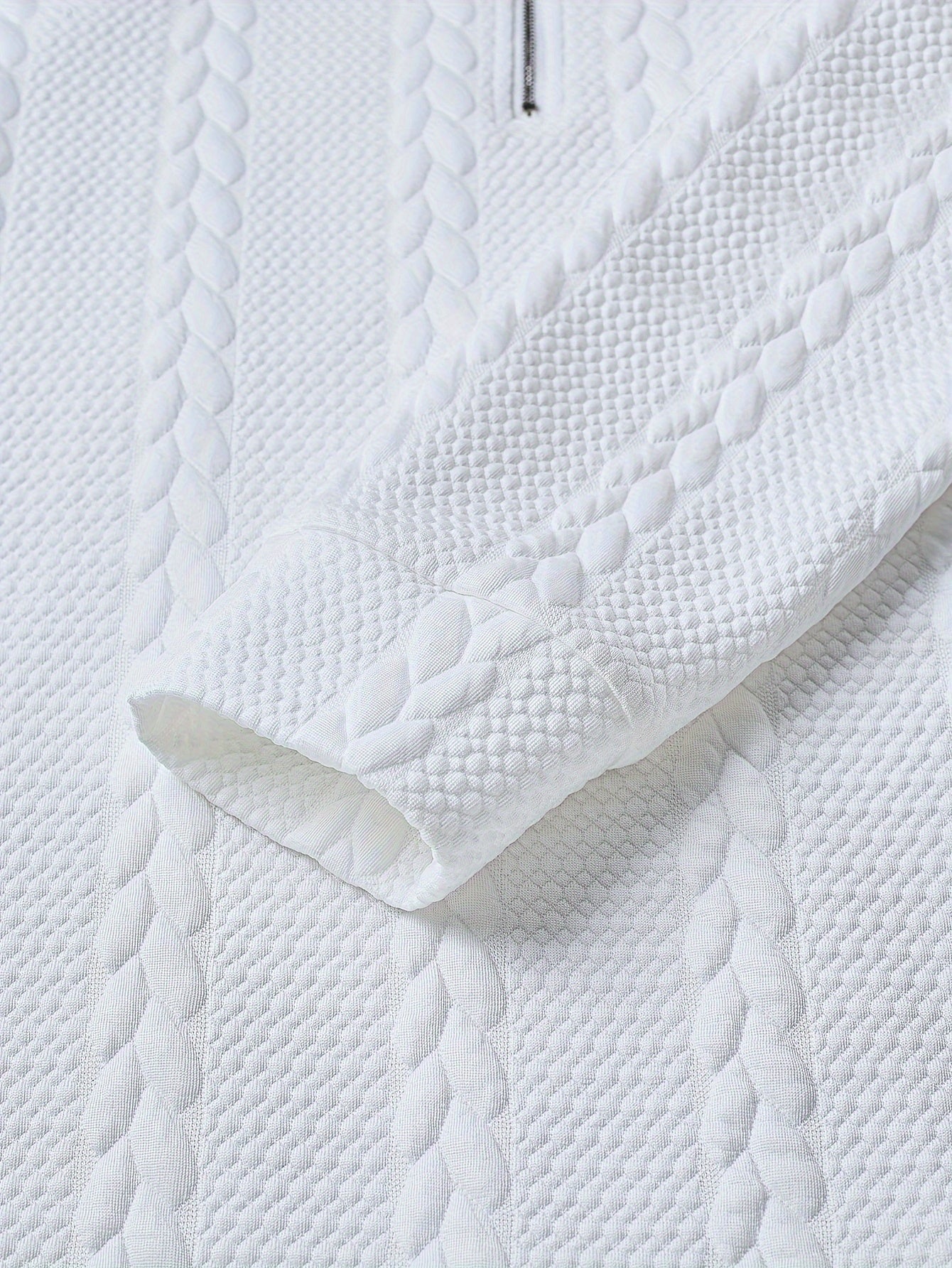 CLQWE Men's White Cable- Jacket with Collar & Brown Button Panel - Half-Zip Long Sleeve Blazer, Machine Washable Winter Coat for Casual & Formal Wear, Tailored Fit (No Belt)