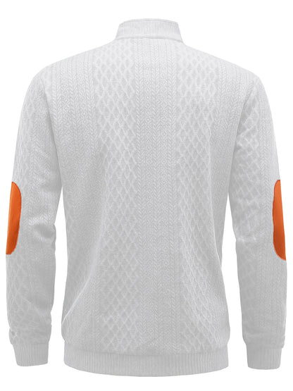 Men's Beige & Orange Contrast Full-Zip Jacket - Winter Warmth Loose-Fit Tailored Coat with Stand Collar, Zippered Pockets & Full-Zip Closure, Machine Washable Casual Outerwear for Men (Beige/Orange) - Ideal for Fall and Winte