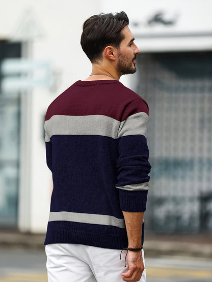 Տղամարդկանց աշուն/ձմեռ առօրյա գունային բլոկներով տրիկոտաժե պուլովեր սվիտեր