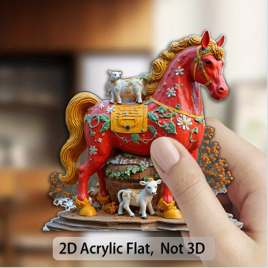 1pc Chinese New Year Horse & Lamb Fridge Magnet - Red/ Traditional Chinese Lamb Cart Design, Acrylic Strong Clasp for Fridge, Freezer, Metal Cabinets - Vintage Asian-Inspired Decorative Sticker for Notes, Reminders, Kitchen,