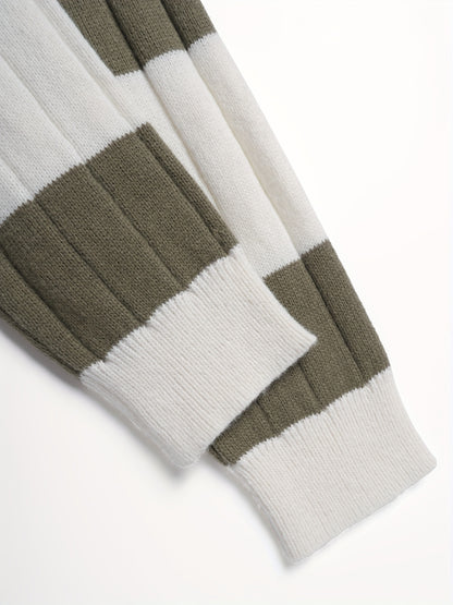 Տղամարդու ոճային գծավոր տրիկոտաժե պուլովեր սվիտեր - ամենօրյա կլոր վզնոցով, հարմար է գարնանը, աշնանը և ձմռանը կրելու համար