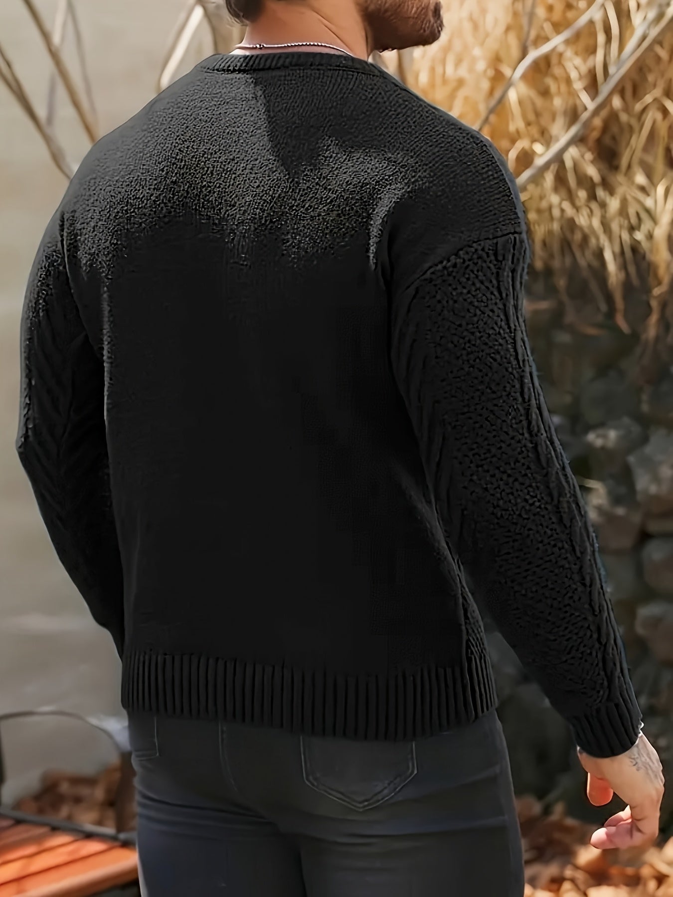 Men's Classic Autumn/Winter Textured T-Shirt, Round Neck Long Sleeve Knit Sweater, Fashion Casual Top, Suitable for Casual and Daily Wear, Men's Winter Clothing, Men's Sweater, Christmas Sweater, Men's Christmas Sweater, Wint