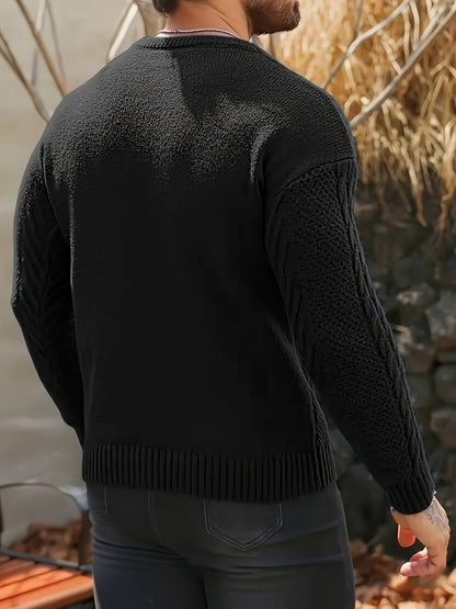 Men's Classic Autumn/Winter Textured T-Shirt, Round Neck Long Sleeve Knit Sweater, Fashion Casual Top, Suitable for Casual and Daily Wear, Men's Winter Clothing, Men's Sweater, Christmas Sweater, Men's Christmas Sweater, Wint