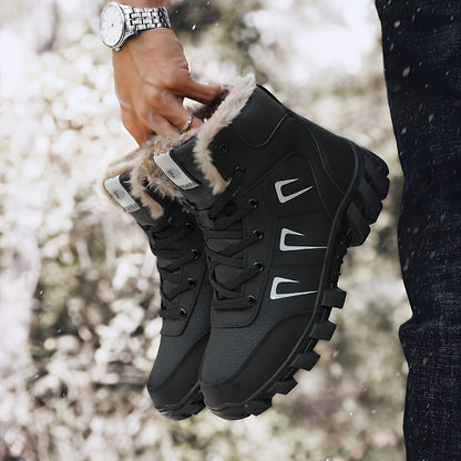 Տղամարդկանց և կանանց ձմեռային ամուր կոշիկներ՝ -like Texture և TPR ներբանով, կապիչներով մինչև կոճը բարձր, կամարի հենարանով, ամուր ակոսով և ձյան, սառույցի, ցեխի, խոտածածկի համար նախատեսված տաք, ամենագնաց կարճ կոշիկներ տղամարդկանց և կանանց համար (հարմար)