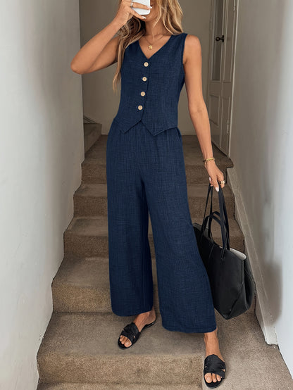 Women's Elegant Sleeveless Vest and Long Pants 2-Piece Set