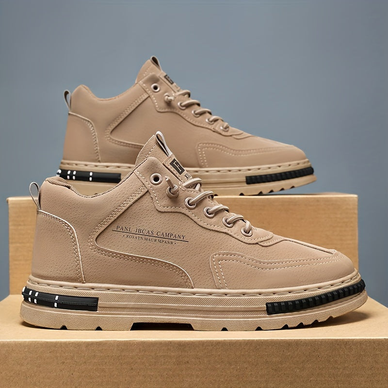 Men's Trendy Mid Top Skate Shoes, Durable Comfy Walking Shoes For Outdoor All Seasons - Traveling Hiking Activities