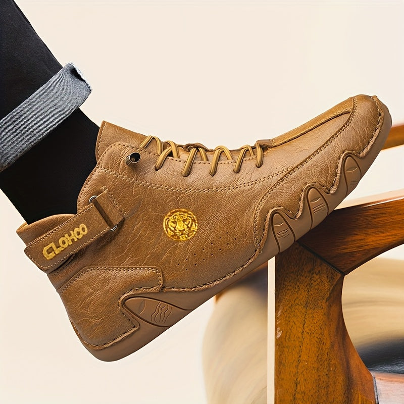 Men's Casual High-Top Sneakers with Soft PU Upper and Rubber Sole