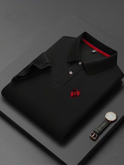 Men'S Fashion Short-Sleeve POLO Shirt | Contrast Rib-Knit Collar with 3D High-Frequency Print | Casual Style, Regular Fit, Summer Season - ayq