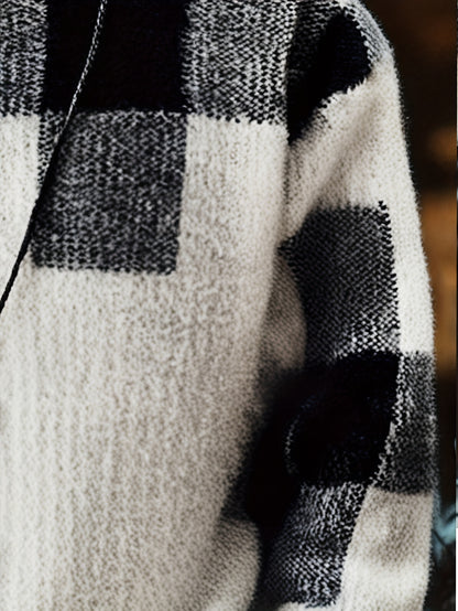 Տղամարդու կլոր վզնոցով սվիտեր, աշնանային և ձմեռային նոր ոճեր, նորաձև և բազմակողմանի, դիմացկուն, հաստ և տաք, երկար թևքերով, վանդակավոր նախշերով, մաշկին հարմար, հարմարավետ, փափուկ, երիտասարդական և նորաձև, նեղ չափսերով, նորաձև, գործնական