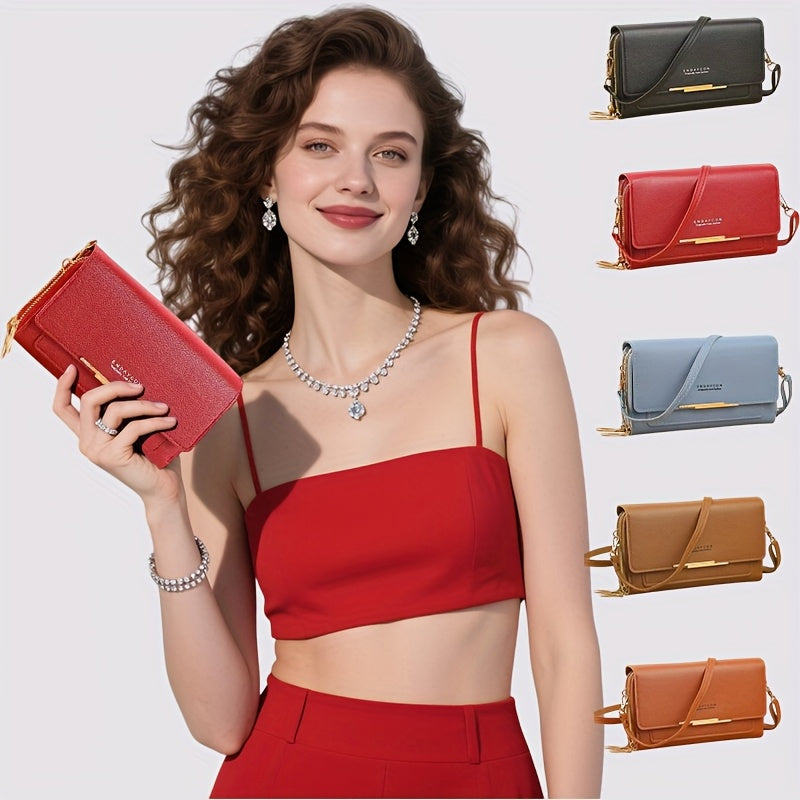 Women'S Shoulder Bag, New Multifunctional Wallet for Women, Zip Closure, Detachable Shoulder Strap, Can Be Used As a Shoulder Or Crossbody Bag, Medium-Length Clutch, Phone Bag, Coin Purse, with 3 Card Slots + Phone Compartmen