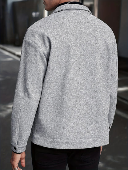 Men's European-Style Casual Jacket - Collar Button Coat, Beige/Brown/Burgundy/Tan, Machine-Washable Blazer for Spring/Fall, Tailored Fit (No) - Versatile Outerwear for Casual & Formal Events