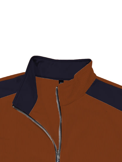 Men'S Long Sleeve Patchwork Fashion Warm Jacket, Corduroy Long Sleeve Warm Coat with Zipper Stand Collar Long Sleeve Casual Comfortable Autumn and Winter Style