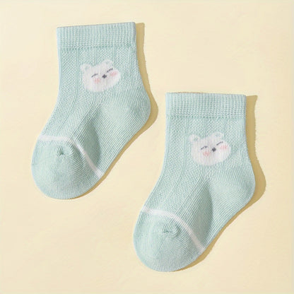 6 Pairs Of Baby Girl's Cotton Blend Adorable Animals Pattern Crew Socks, Comfy Breathable Casual Soft & Elastic Socks For Infant's Indoor Outdoor Activities