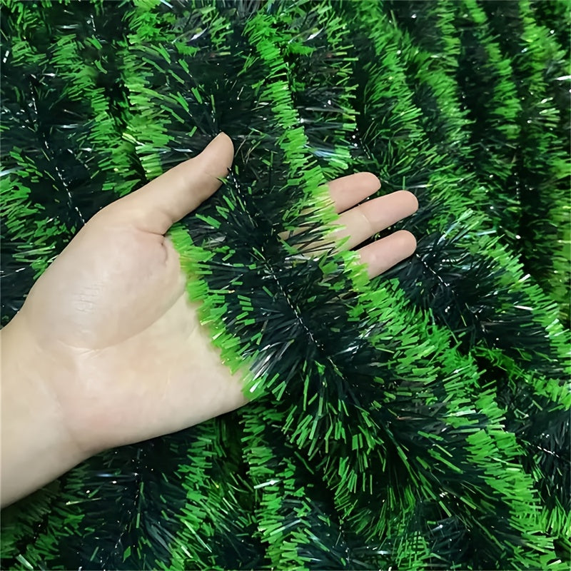 5pcs 200.0 cm Elegant Metallic Wire Garland - Plastic Christmas Party Decorations - Festive Green and White Stripes for Holiday Tree Trimming - Thanksgiving/New Year Decorations - No Electricity Required