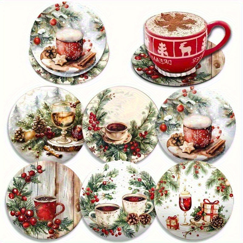 6pcs Holiday Wooden Coaster Set- Christmas and Holiday Themes, Suitable for Kitchen, Living Room, and Patio Tables- Perfect Holiday Gift, Christmas Decoration, Festive Tableware, Holiday Decor, Themed Coasters, Seasonal Desig